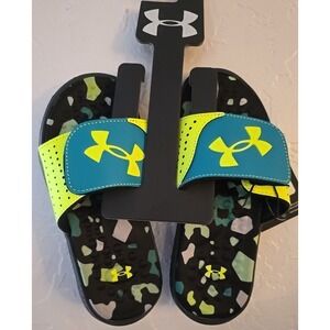 Under Armour Slide Sandals Ignite GREEN/Yellow Pro Boys Size 5‎ Adjustable